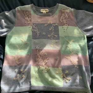 Vintage short sleeve sweater embroidered size large color block retro